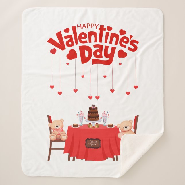 Valentine's Day Cute Chocolates Hearts Teddy Bears Sherpa Blanket (Front)