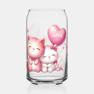 Valentines Day Cute Couple of Kitty Cat Love Can Glass