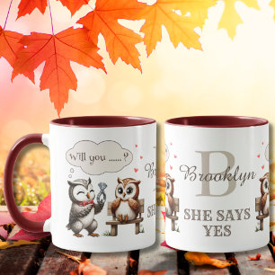 Valentines Day Cute Couple of Owls Love Proposal Mug