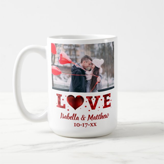 Valentines Day Cute Couple Photo Love Heart Coffee Mug (Left)