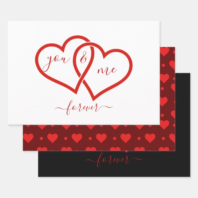 VALENTINE'S DAY CUTE CUSTOMIZED LINKED HEARTS WRAPPING PAPER SHEET (Set)