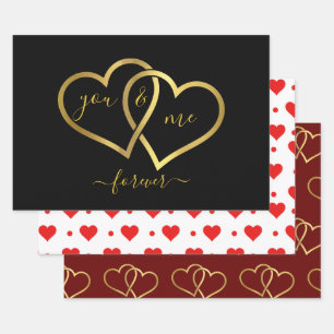VALENTINE'S DAY CUTE CUSTOMIZED LINKED HEARTS WRAPPING PAPER SHEET