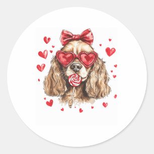 Valentines Day Cute Er Spaniel Dog With Heart Gles Classic Round Sticker