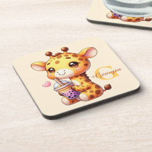 Valentines Day Cute Giraffe Love Boba Coaster