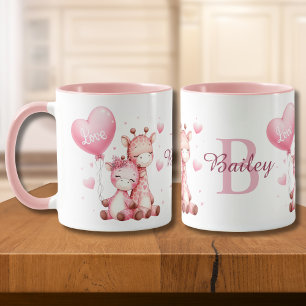 Valentines Day Cute Giraffes Holding Love Balloon Mug