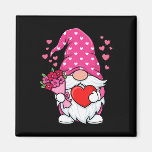 Valentine's Day Cute Gnome Holding Heart Pink Flow Magnet