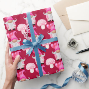 Valentines Day Cute Gnomes Pattern Pink Red Wrapping Paper