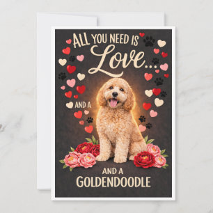 Valentine's Day Cute Goldendoodle Photo Cuddle  Holiday Card