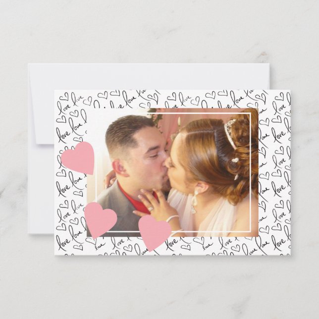 Valentines Day Cute Hand Drawn Hearts Photo Script Card (Front)