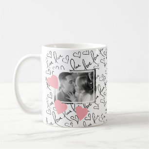 Valentines Day Cute Hand Drawn Hearts Photo Script Coffee Mug