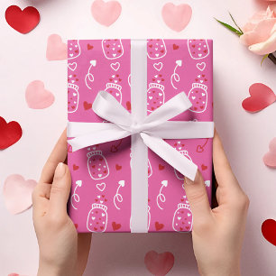 Valentines Day Cute Heart Jars and Arrows Wrapping Paper