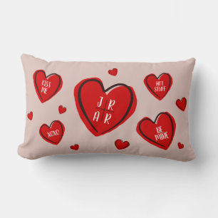 Valentine's Day Cute Hearts Couple's Custom Pink Lumbar Cushion