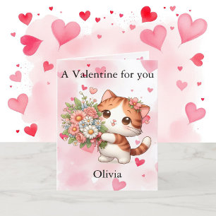 Valentine's Day Cute Kitten Add Child's Name  Holiday Card