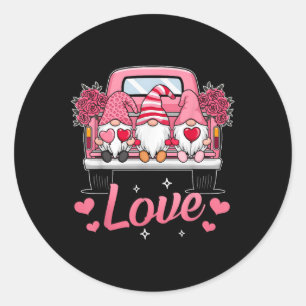 Valentines Day Cute Love Heart Gnome Funny Gnome L Classic Round Sticker