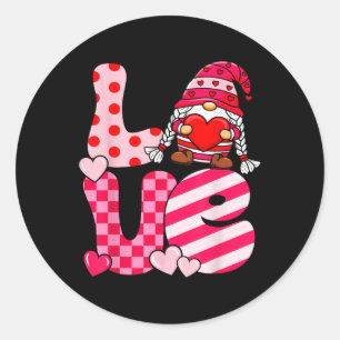 Valentines Day Cute Love Heart Gnome Funny Gnome L Classic Round Sticker