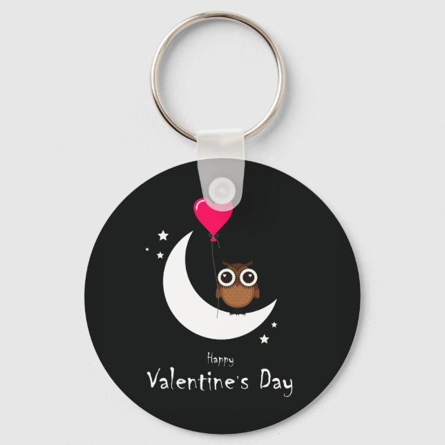 Valentine's Day Cute Owl Key Ring (Front)