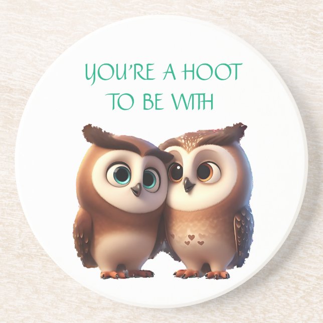 Valentine's Day Cute Owl Love Sandstone Coaster (Front)