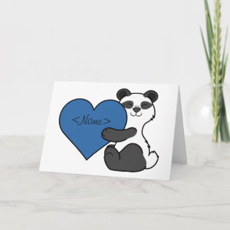 Valentine's Day Cute Panda Bear with Blue Heart Holiday Card