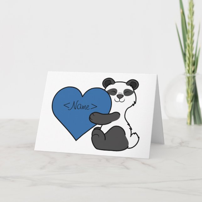 Valentine's Day Cute Panda Bear with Blue Heart Holiday Card (Front)