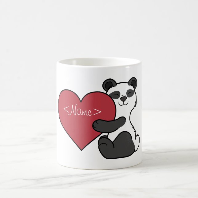 Valentine's Day Cute Panda Bear with Red Heart Coffee Mug (Center)