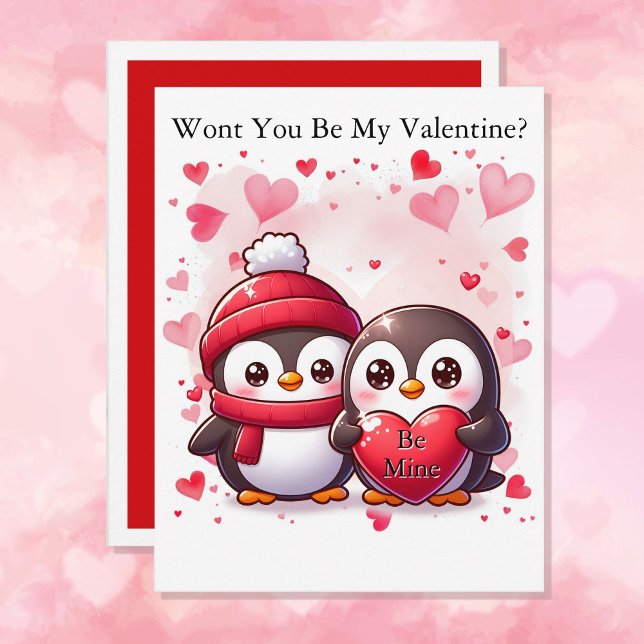 Valentine's Day Cute Penguin Add Name To Friend Holiday Card (Creator Uploaded)