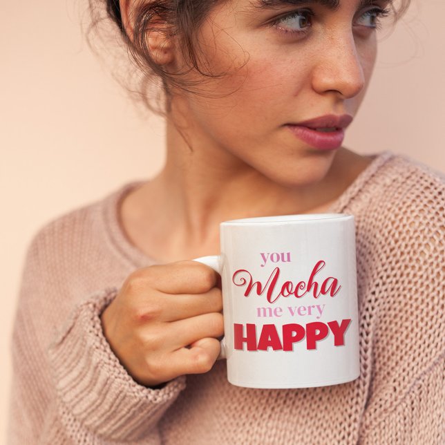 Valentine's Day Cute Personalised Mug (You Mocha me very happy custom Valentine's Day Mug)