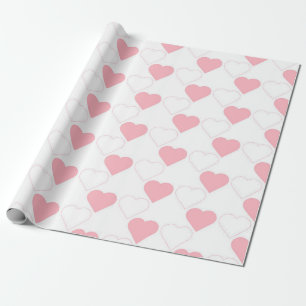 Valentine's Day Cute Pink Heart Pattern White Wrapping Paper