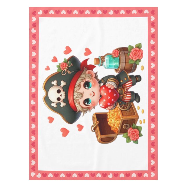 Valentine's Day cute pirate Tablecloth (Front)