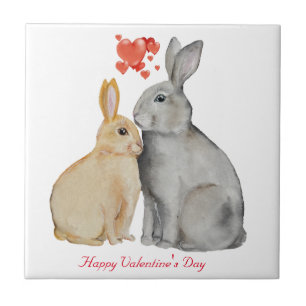 Valentine's Day Cute Rabbit Ceramic Tile