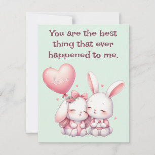 Valentines Day Cute Rabbits Love Balloon Letter Holiday Card