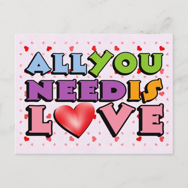 Valentines Day Cute Retro All You Need Is Love Postcard (Front)