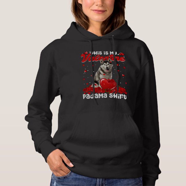 Valentines Day Cute Siberian Husky  Dog Hearts Pup Hoodie (Front)