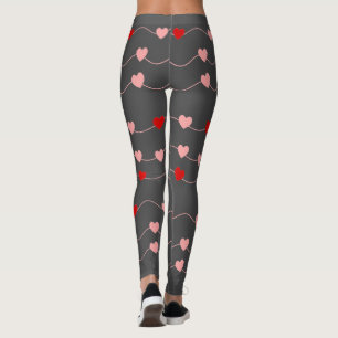 Valentines Day Cute String Hearts Red Pink Romance Leggings