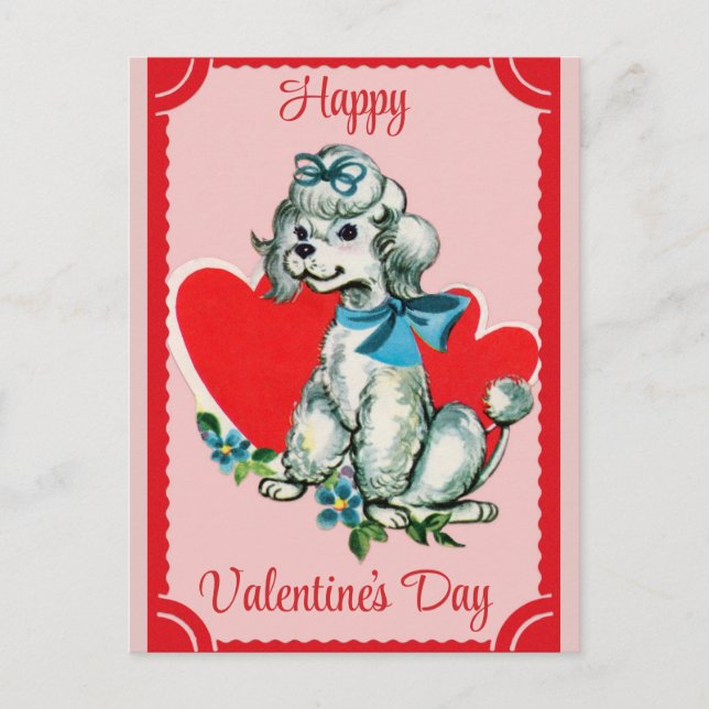 Valentines Day Cute Vintage Dog Poodle Postcard (Front)