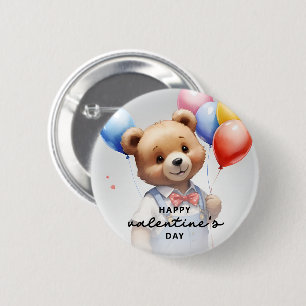 Valentine's Day Cute Watercolor Bear With Balloon 6 Cm Round Badge
