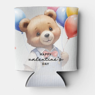 Valentine's Day Cute Watercolor Bear With Balloon Can Cooler