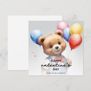 Valentine's Day Cute Watercolor Bear With Balloon Holiday Card