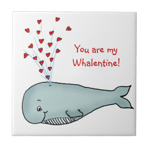 Valentine's Day - Cute Whale with Hearts Ceramic Tile
