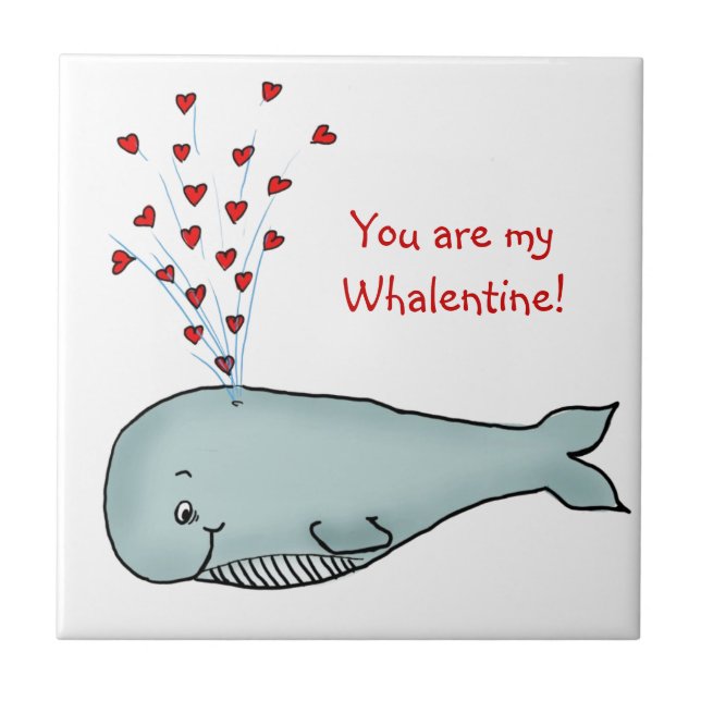 Valentine's Day - Cute Whale with Hearts Ceramic Tile (Front)