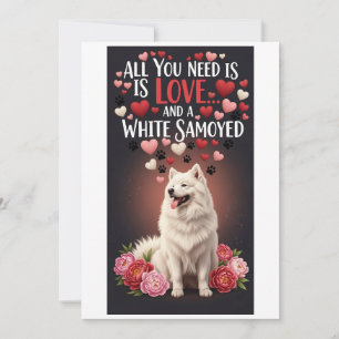 Valentine's Day Cute white samoyed Photo cuddle Holiday Card
