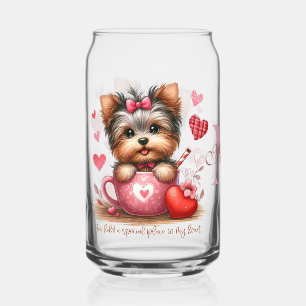 Valentines Day Cute Yorkshire Terrier Dog Can Glass