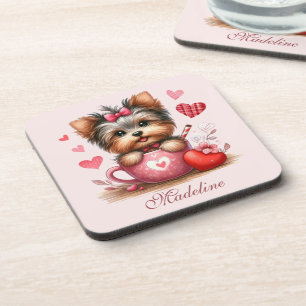 Valentines Day Cute Yorkshire Terrier Dog Coaster
