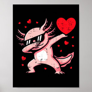 Valentines Day Dabbing Axolotl Heart Dance Kids Me Poster