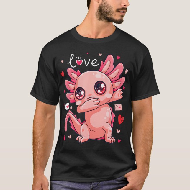 Valentines Day Dabbing Axolotl Hearts Love T-Shirt (Front)