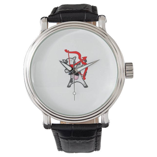 Valentines Day Dabbing Cow Cupid Bow  Watch (Front)