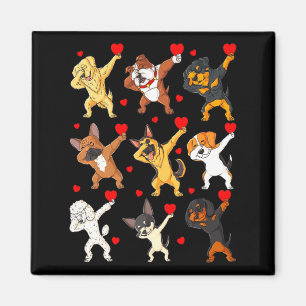 Valentines Day Dabbing Dogs Holding Hearts Boys Gi Magnet