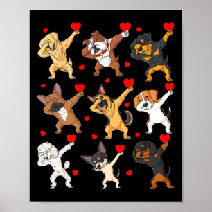 Valentines Day Dabbing Dogs Holding Hearts Boys Gi Poster