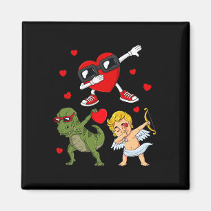Valentines Day Dabbing Heart And Cupid Fun T Rex B Magnet