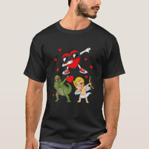 Valentines Day Dabbing Heart And Cupid Funny T Rex T-Shirt