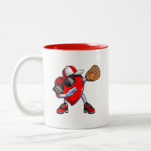 Valentines Day Dabbing Heart Baseball Catcher Two-Tone Coffee Mug